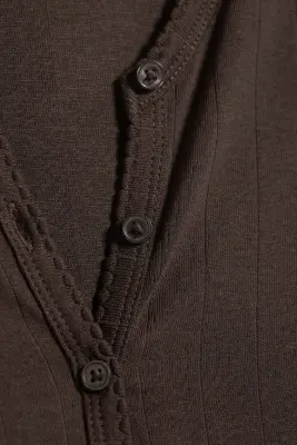 Cardigan côtelé ajusté - Marron foncé — photo 3