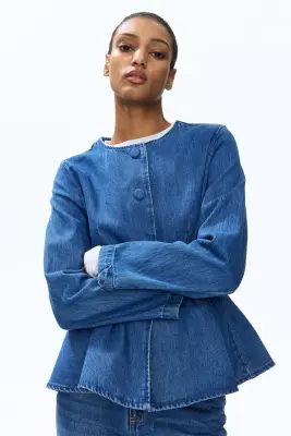 Veste péplum sans col - Bleu denim — photo 1
