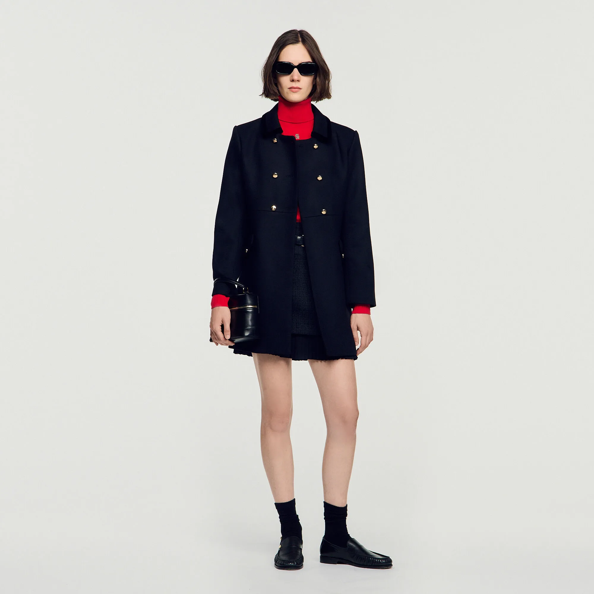 Manteau mi-long à col en velours