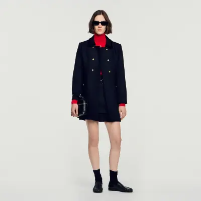 Manteau mi-long à col en velours