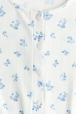 Gilet en jersey pointelle - Blanc/bleu/fleuri — photo 4