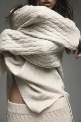 Pull en maille torsadée - Beige clair chiné — photo 2