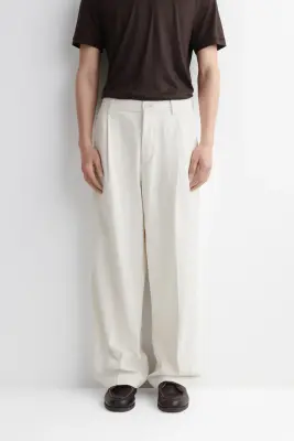 PANTALON EN DENIM À PLIS DÉCONTRACTÉ LARGE - BLANC — photo 1