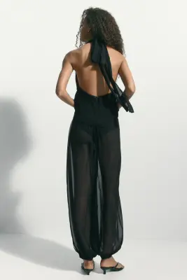 Pantalon avec taille élastique et jambes ballon - Noir — photo 2