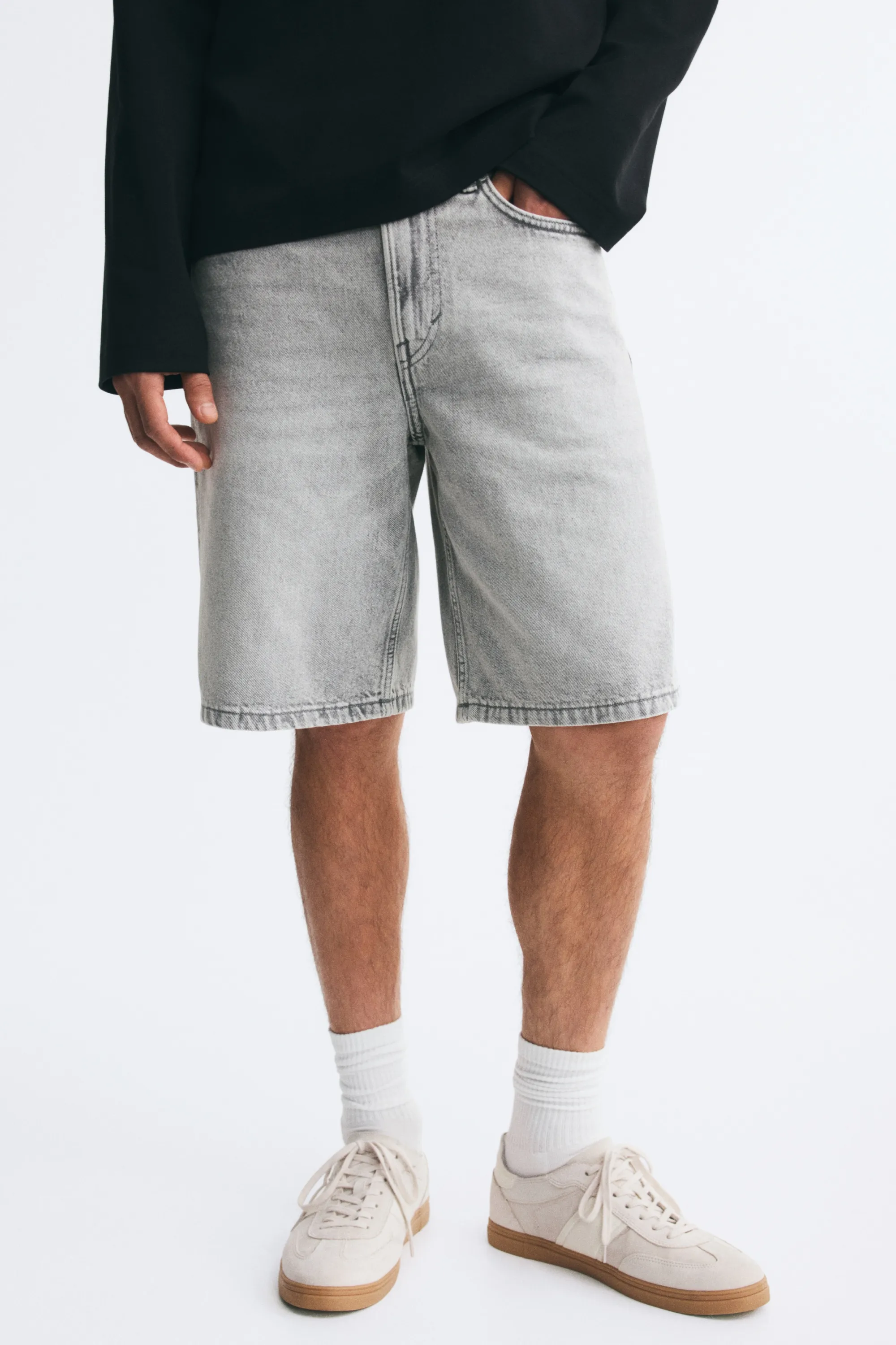 Short Relaxed en denim - Gris denim clair