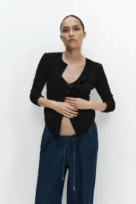 MAMA Pantalon paper bag à jambes larges - Bleu denim foncé — photo 1