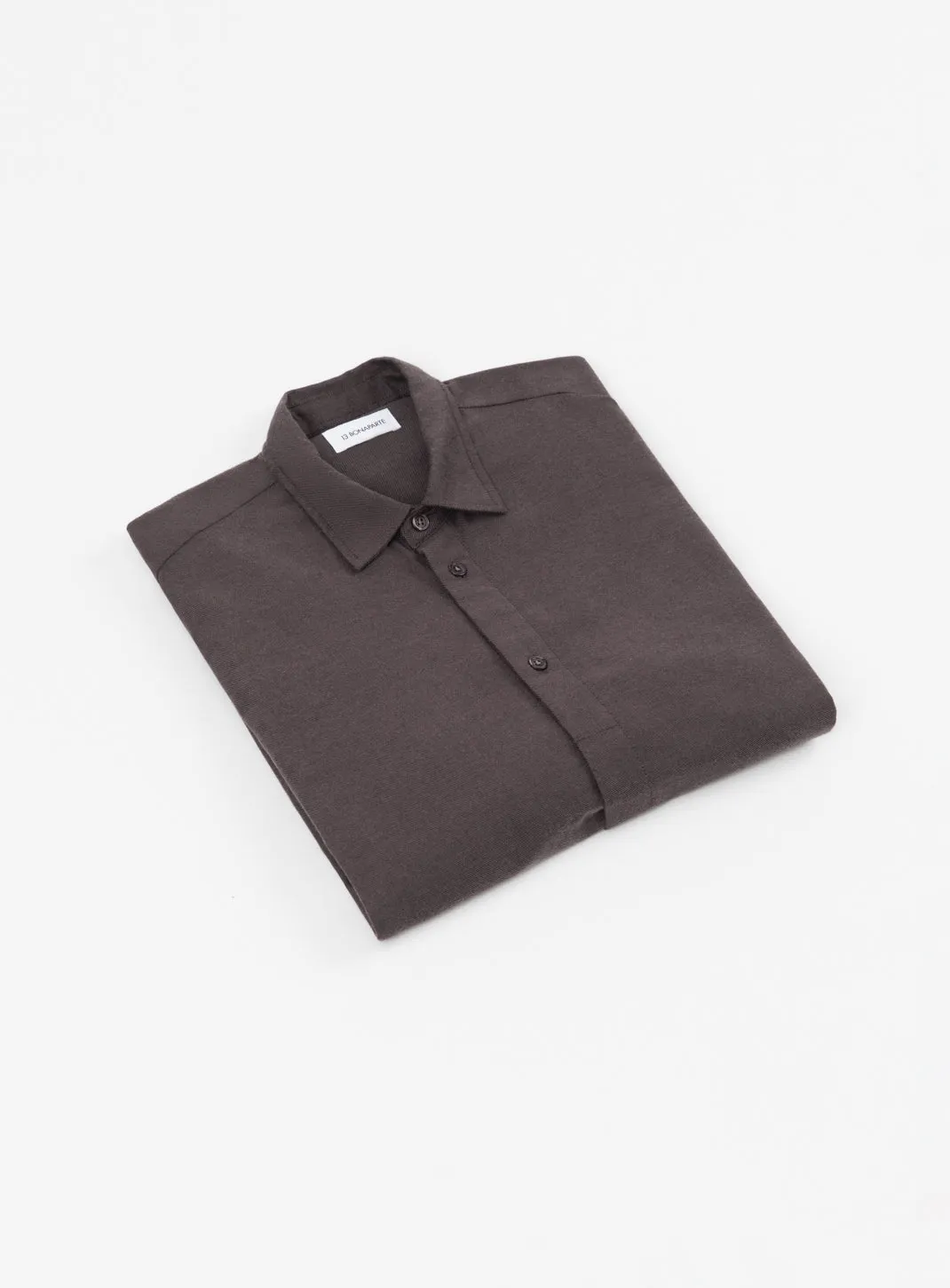 Shirt with Polo Tab in Chocolate Cotton Flannel