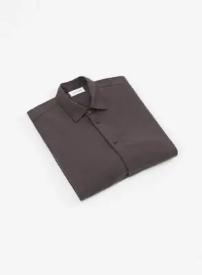 Shirt with Polo Tab in Chocolate Cotton Flannel