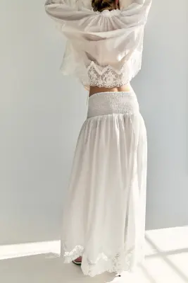 Jupe smockée avec dentelle - Blanc — photo 2