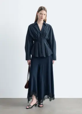 Chemise ajustée en coton - Bleu foncé — photo 2