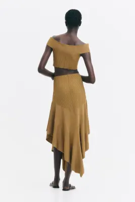 Jupe asymétrique en maille - Beige foncé — photo 4