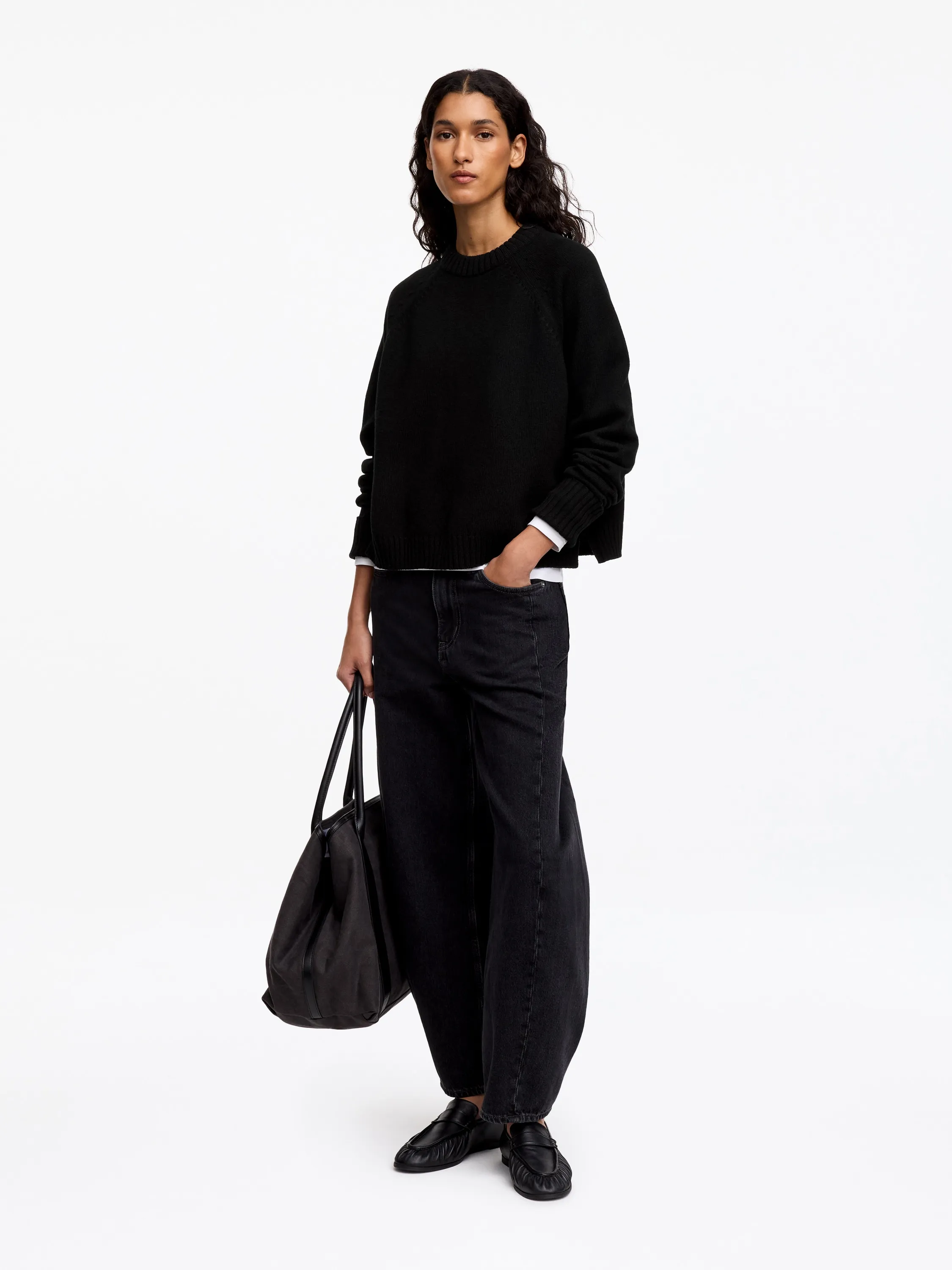 Pull en laine à poignets repliés - Noir