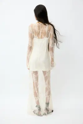 Robe maxi en dentelle - Crème — photo 2