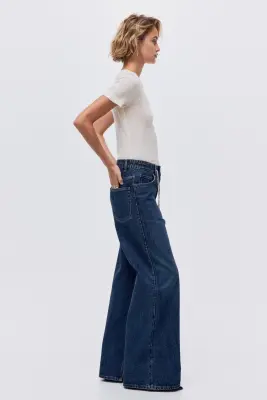 Pantalon large avec cordon de serrage - Bleu denim — photo 3