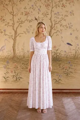 Lacey Maxi Dress - Lavender Toile de Jouy Birds — photo 1