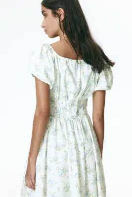 Robe à taille smockée - Crème/fleuri — photo 2
