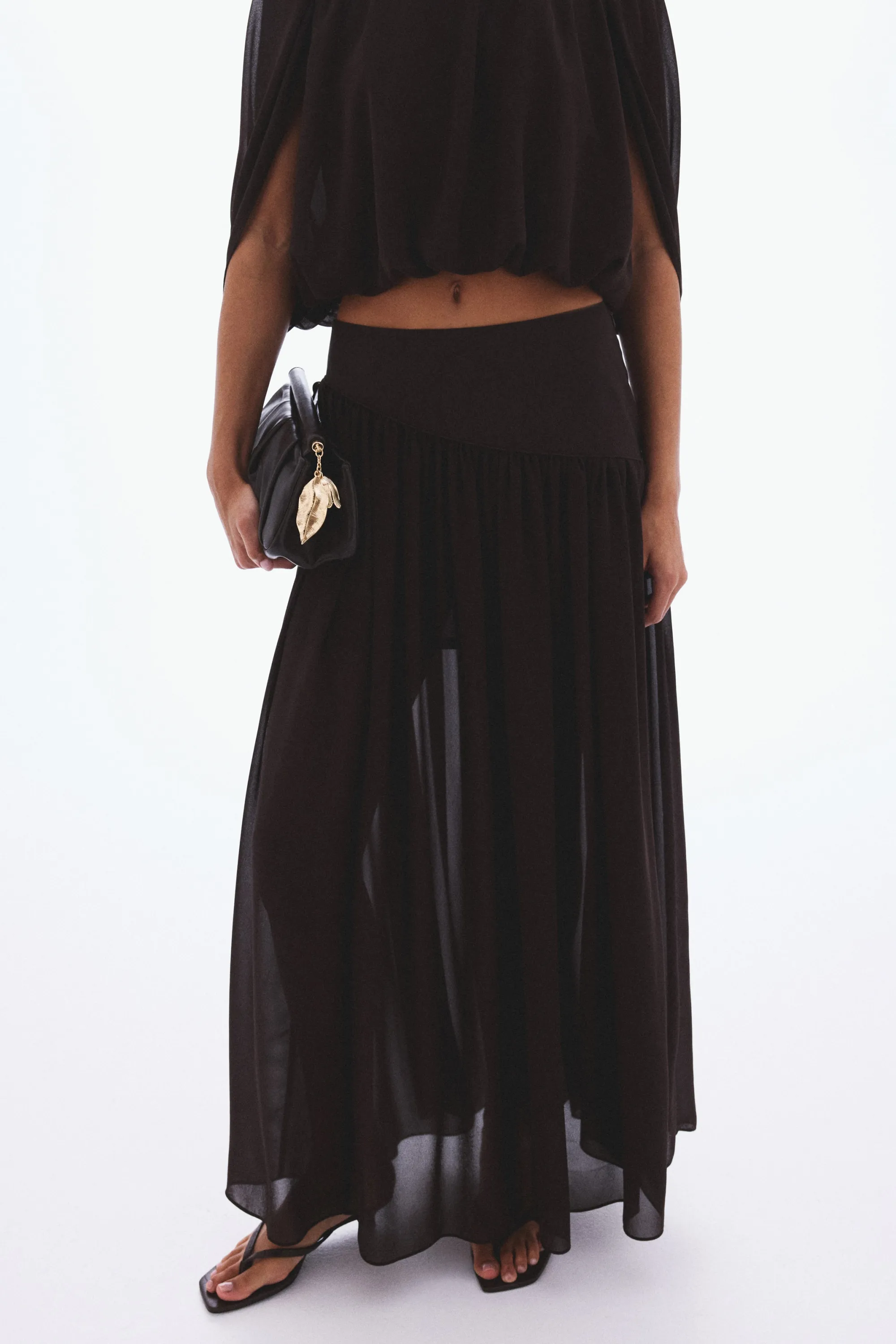 Jupe maxi en mousseline - Marron foncé