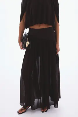 Jupe maxi en mousseline - Marron foncé — photo 1
