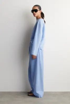 PANTALON LARGE TAILLE AJUSTABLE EN LIN - BLEU CIEL — photo 1