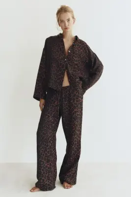 Pyjama en mousseline de coton - Marron foncé/imprimé léopard — photo 1