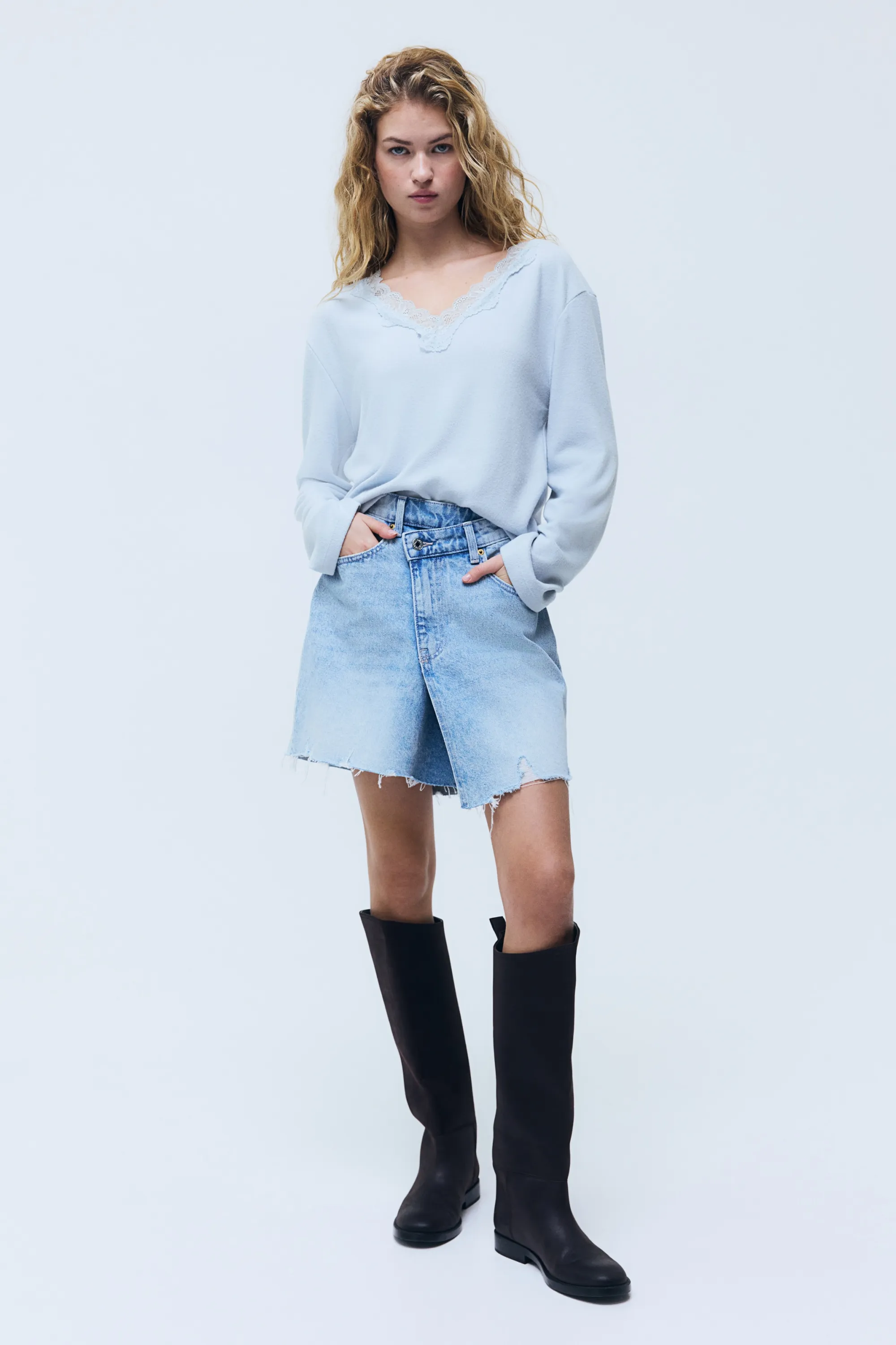 Top en maille avec dentelle - Bleu clair