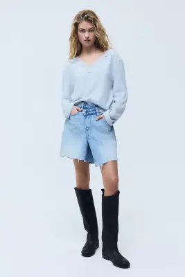Top en maille avec dentelle - Bleu clair — photo 1