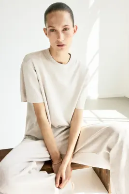 T-shirt en maille fine - Beige clair chiné — photo 1