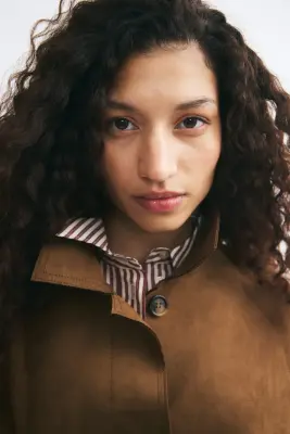 Manteau court avec ceinture à nouer - Beige foncé — photo 1