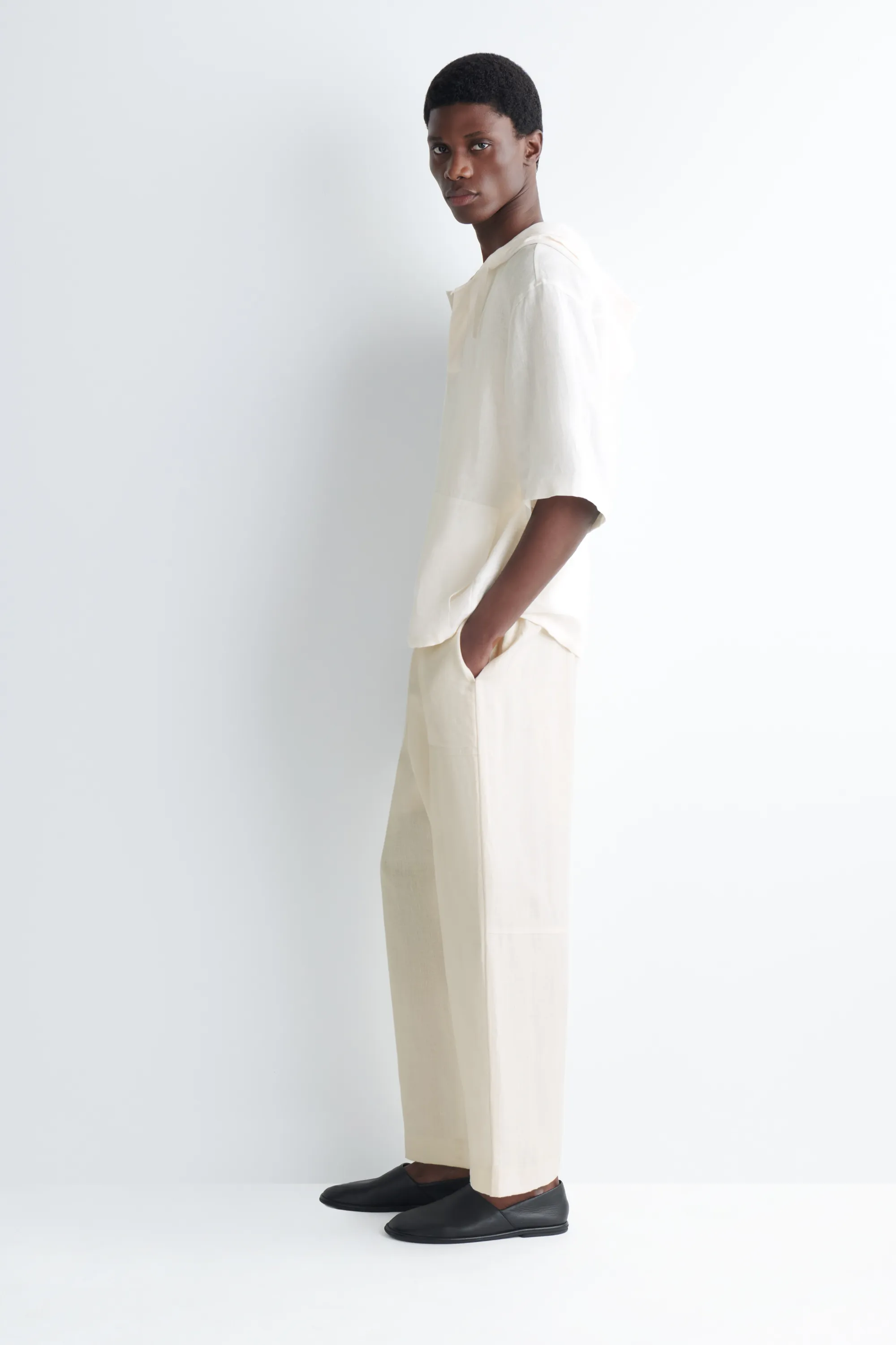 PANTALON BARREL DÉCONTRACTÉ EN LIN - ÉCRU