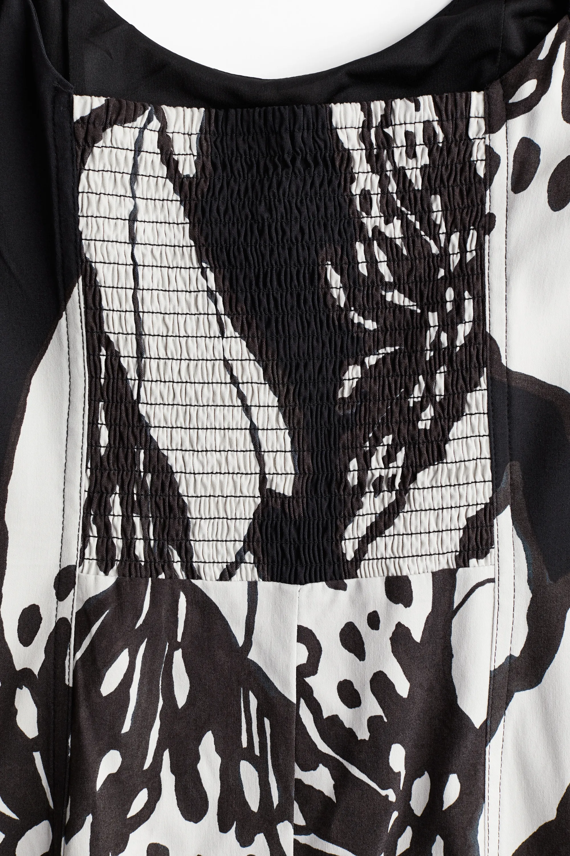 Robe à manches ballon - Noir/blanc/fleuri