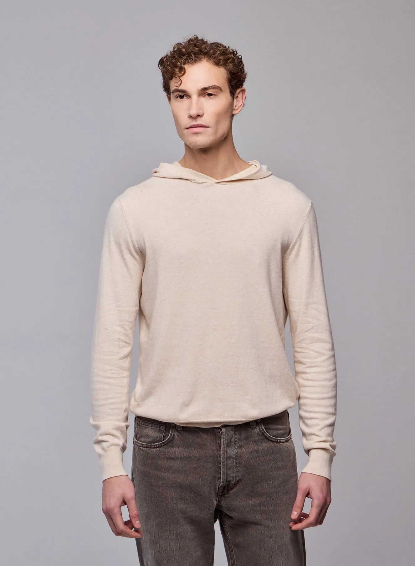 Pull Beige Capuche Manches Longues en Coton organique / Elasthanne