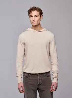 Pull Beige Capuche Manches Longues en Coton organique / Elasthanne