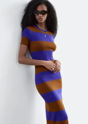 Robe longue en maille côtelée - Violet/Brun — photo 5