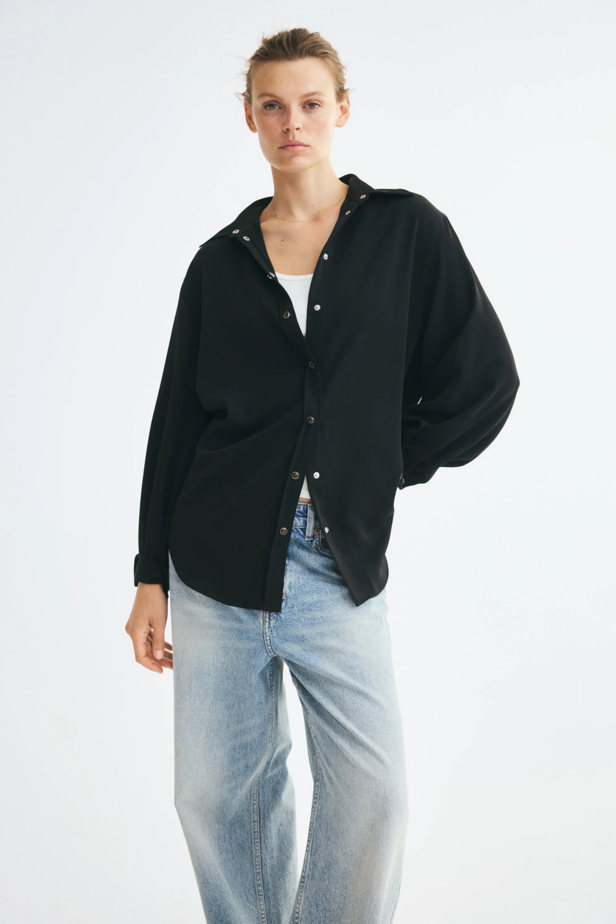 Chemise oversize à manches bouffantes - Noir