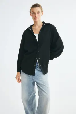 Chemise oversize à manches bouffantes - Noir — photo 1
