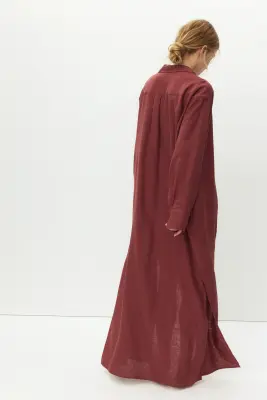 Robe chemise en lin mélangé - Rouge rouille — photo 3