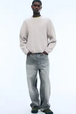 Pull oversize en coton épais - Taupe cendré clair — photo 2