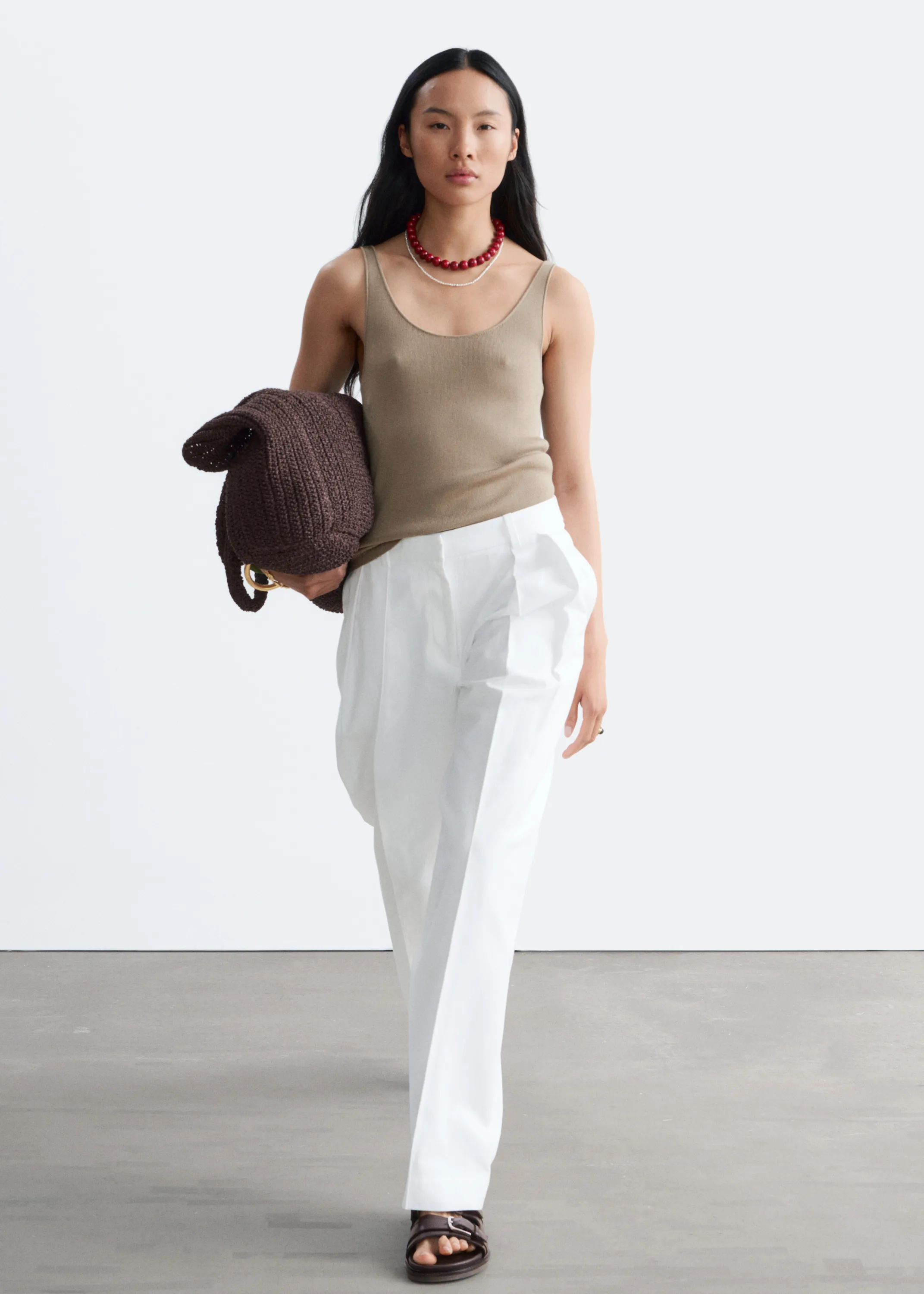 Pantalon plissé en coton et lin - Blanc