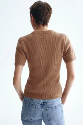 T-shirt en laine mélangée - Beige foncé — photo 4