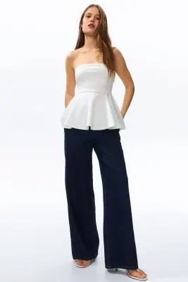 Pantalon en denim avec taille élastique - Bleu denim foncé — photo 1