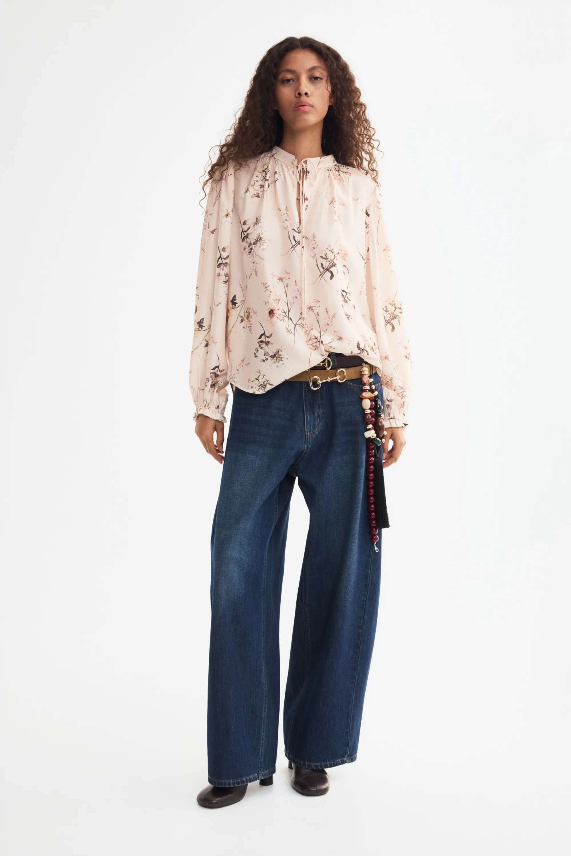 Blouse avec détail à nouer - Rose poudré/fleuri