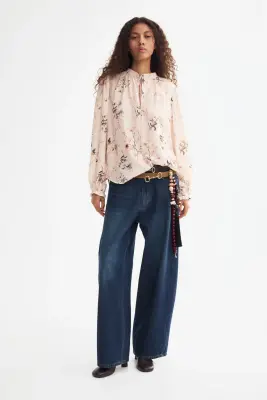 Blouse avec détail à nouer - Rose poudré/fleuri — photo 1