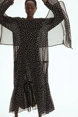 Robe étagée avec cape - Noir/pois — photo 1