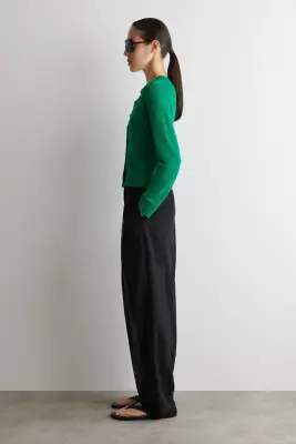 CARDIGAN EN MAILLE DE LIN - VERT — photo 2