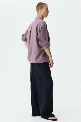 Pantalon large Loose Fit en lin - Noir — photo 2