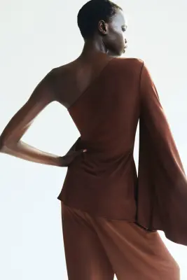 Top asymétrique à effet drapé - Marron foncé — photo 3