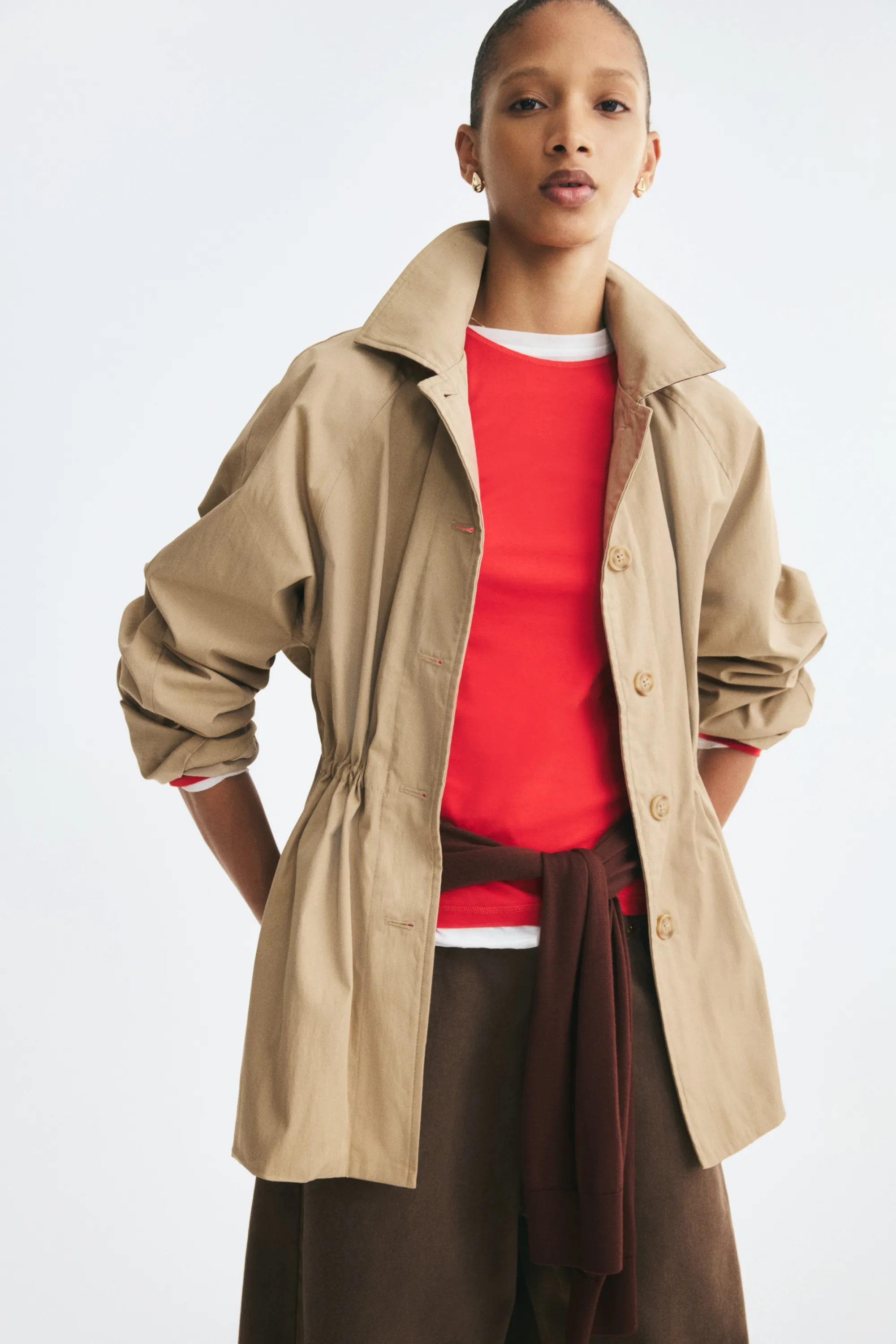 Veste en twill avec foulard triangulaire - Beige clair