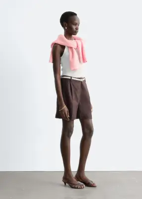 Short habillé en lin - Marron foncé — photo 4