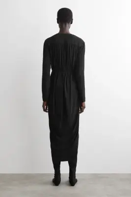 ROBE MIDI PORTEFEUILLE FRONCÉE - NOIR — photo 4