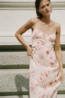 Robe imprimée à bretelles fines - Beige clair/fleuri — photo 1